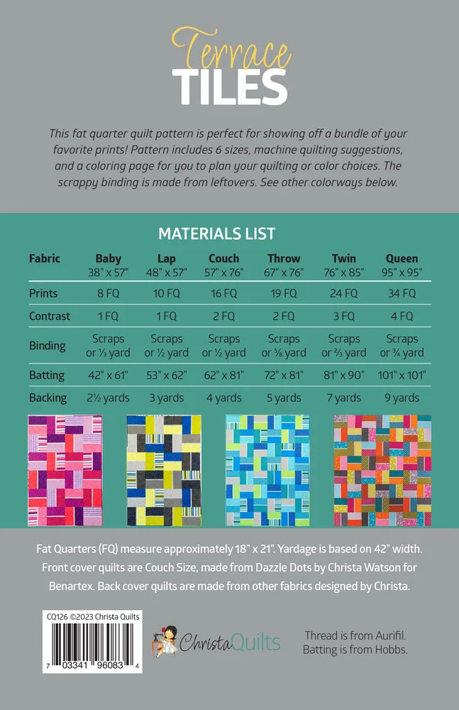 Back of the Terrace Tiles Downloadable Pattern by Christa Quilts