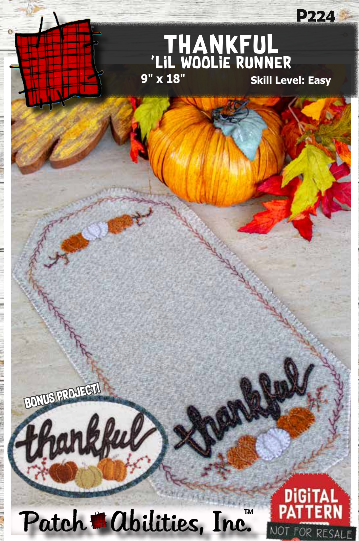 Thankful 'lil Woolie Runner Downloadable Pattern by Patch Abilities - Patterns