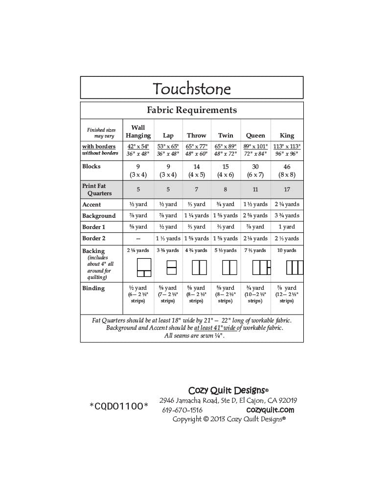 Back of the Touchstone Downloadable Pattern by Cozy Quilt Designs