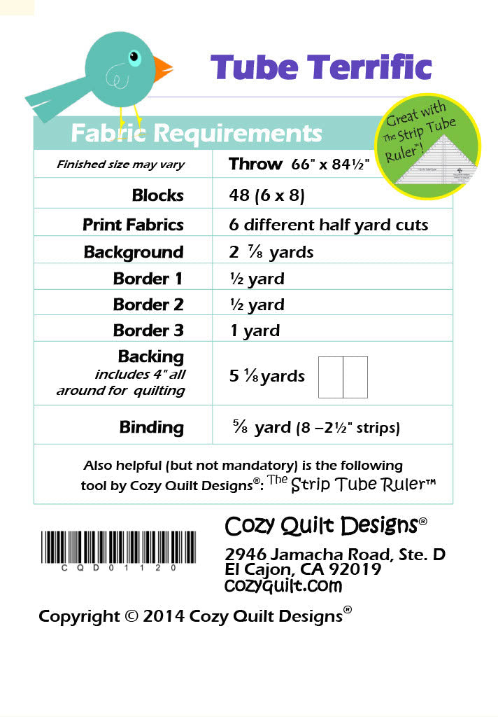 Back of the Tube Terrific Downloadable Pattern by Cozy Quilt Designs