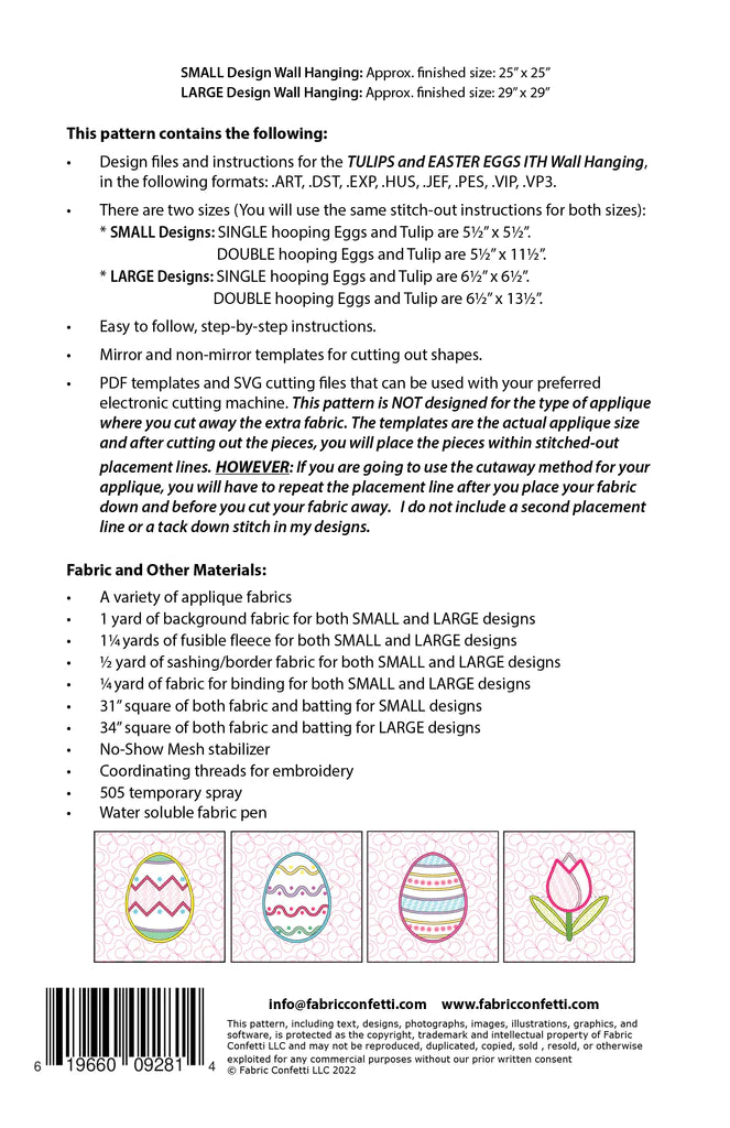 Back of the Tulips and Easter Eggs ITH Wall Hanging by Fabric Confetti