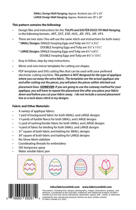 Back of the Tulips and Easter Eggs ITH Wall Hanging by Fabric Confetti