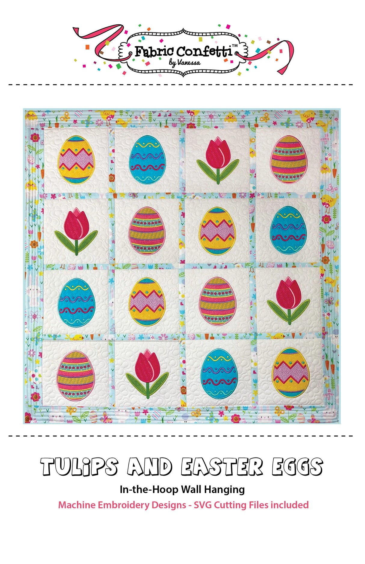 Tulips and Easter Eggs ITH Wall Hanging by Fabric Confetti