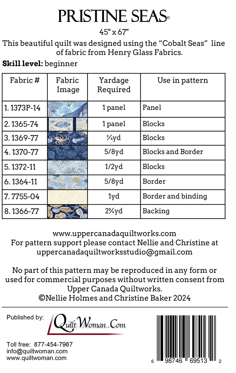 Back of the Pristine Seas Quilt Pattern by Quilt Woman