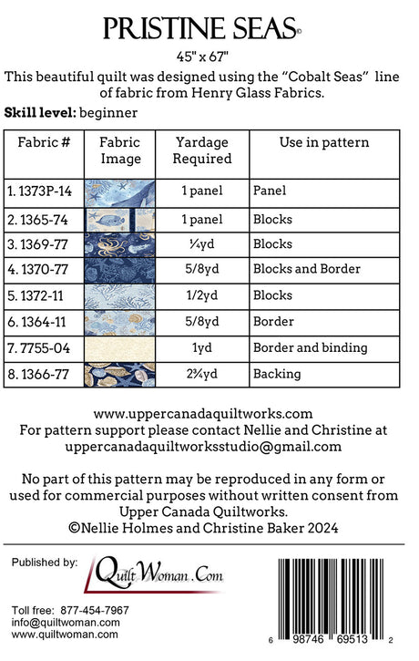 Back of the Pristine Seas Quilt Pattern by Quilt Woman