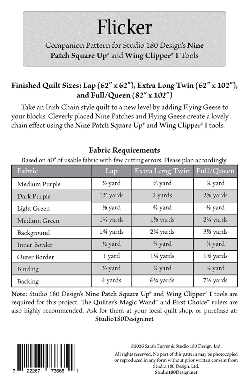 Back of the Flicker Quilt Pattern by Studio 180 Design