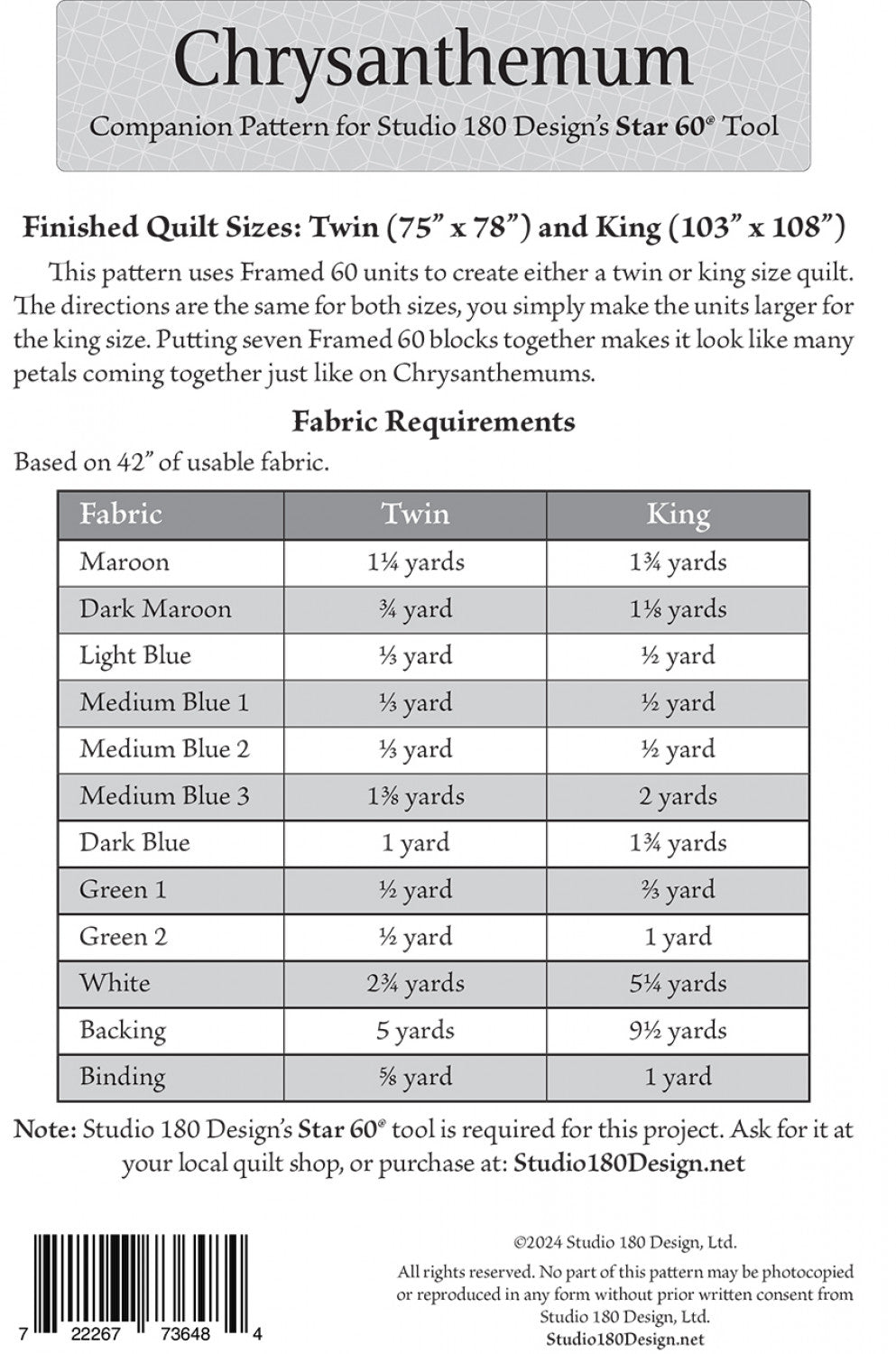 Chrysanthemum Quilt Pattern by Studio 180 Designs