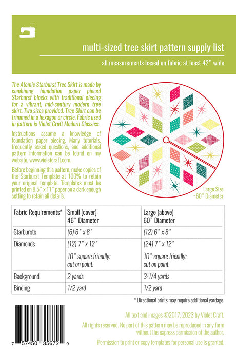Back of the The Atomic Starburst Tree Skirt Pattern by Violet Craft