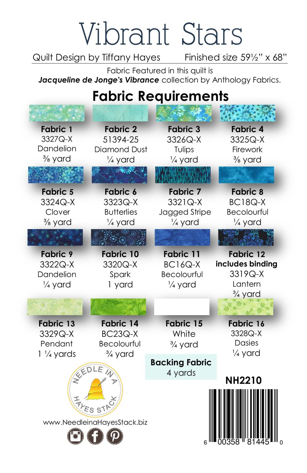 Back of the Vibrant Stars Downloadable Pattern by Needle In A Hayes Stack