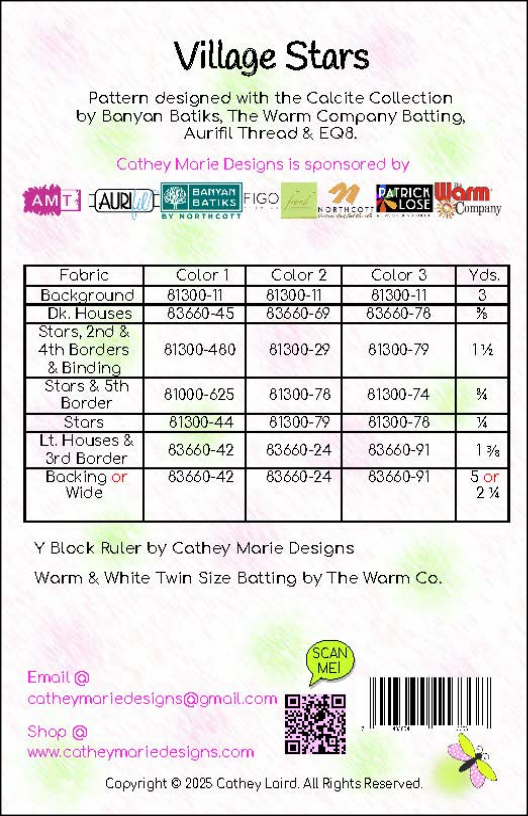 Back of the Village Stars Downloadable Pattern by Cathey Marie Designs