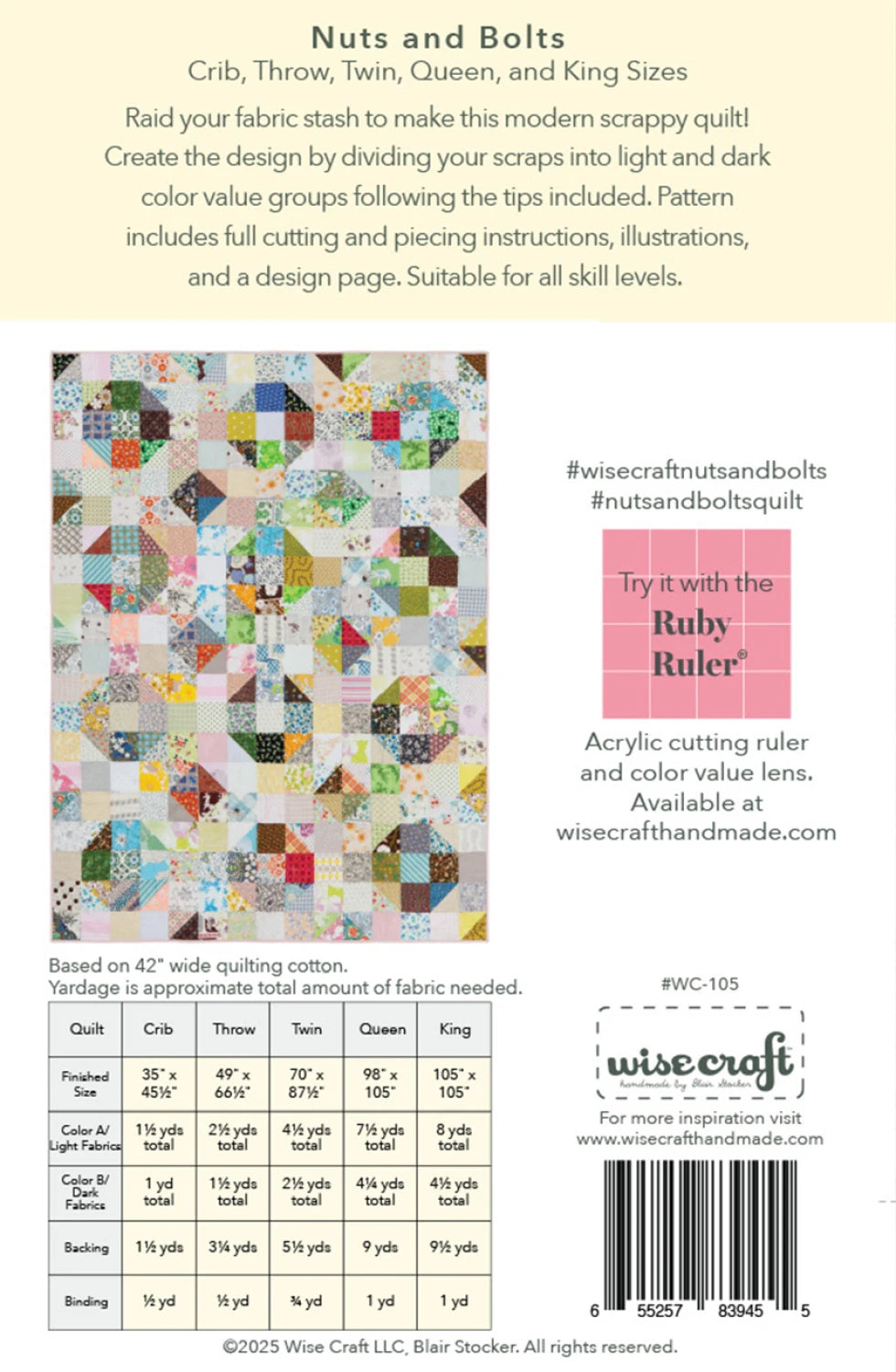 Back of the Nuts & Bolts Quilt Pattern by Wise Craft LLC