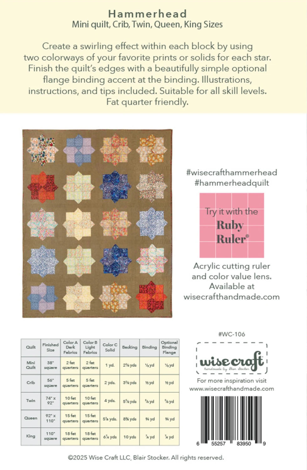 Back of the Hammerhead Quilt Pattern by Wise Craft LLC