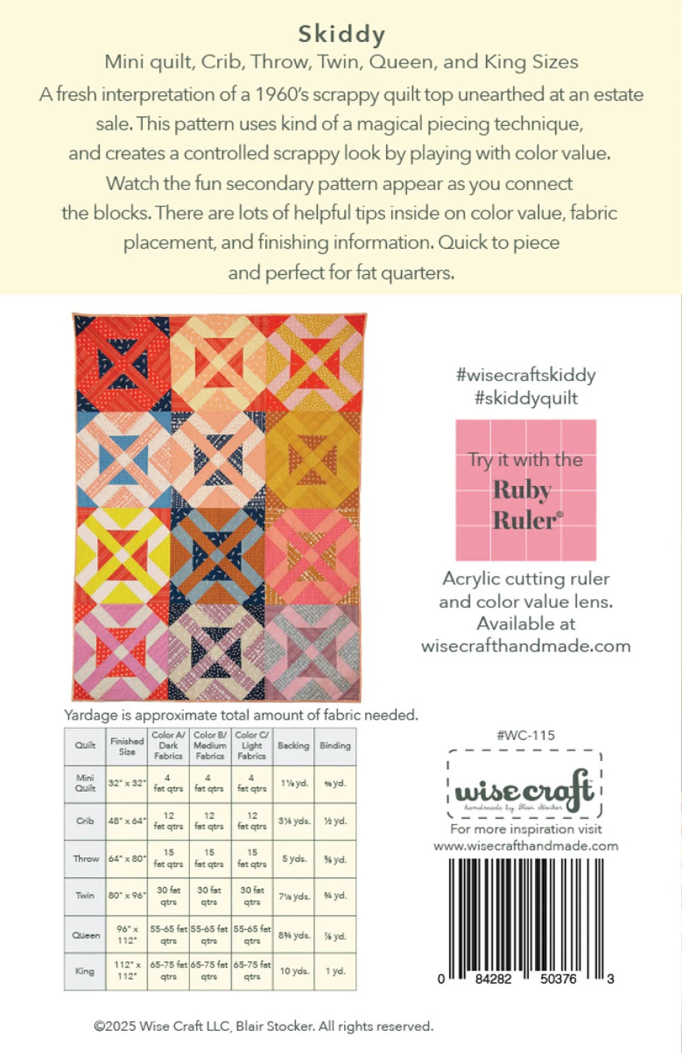 Back of the Skiddy Quilt Pattern by Wise Craft LLC