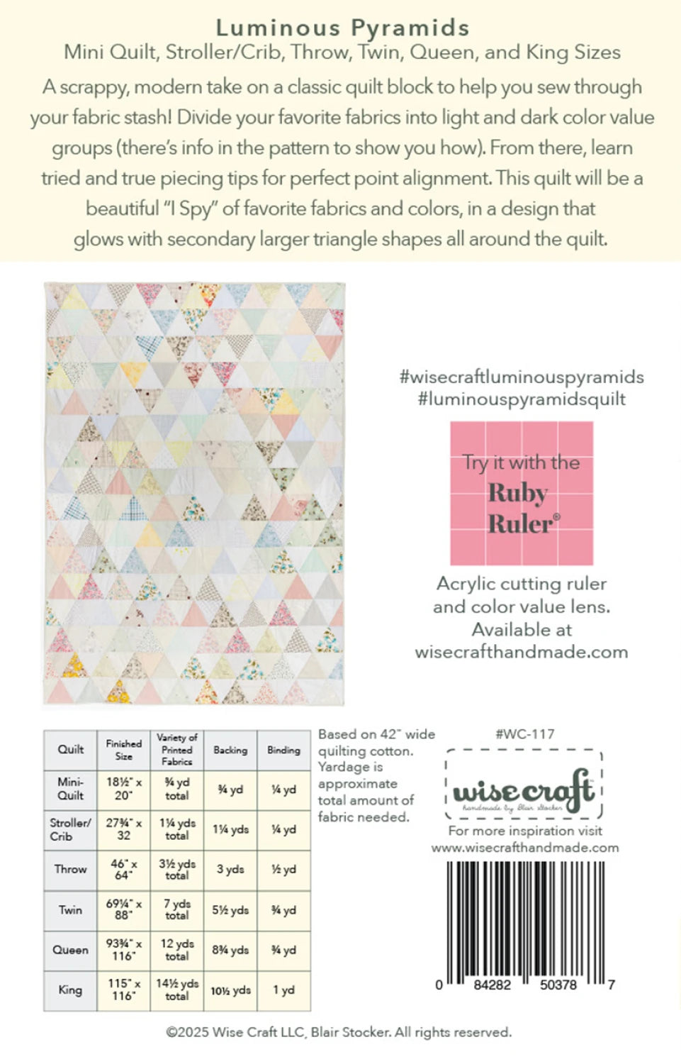 Back of the Luminous Pyramids Quilt Pattern by Wise Craft LLC