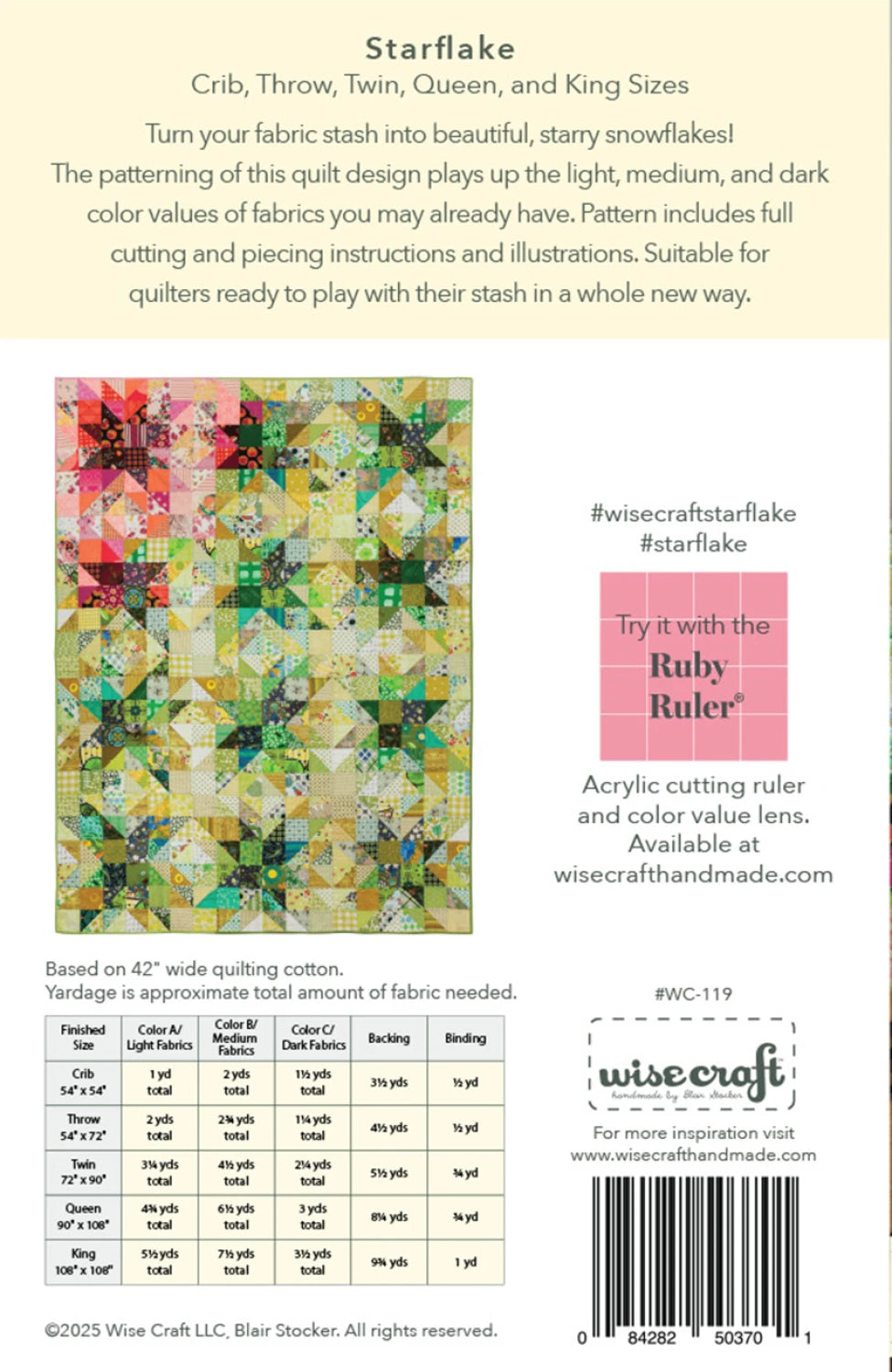 Back of the Starflake Quilt Pattern by Wise Craft LLC