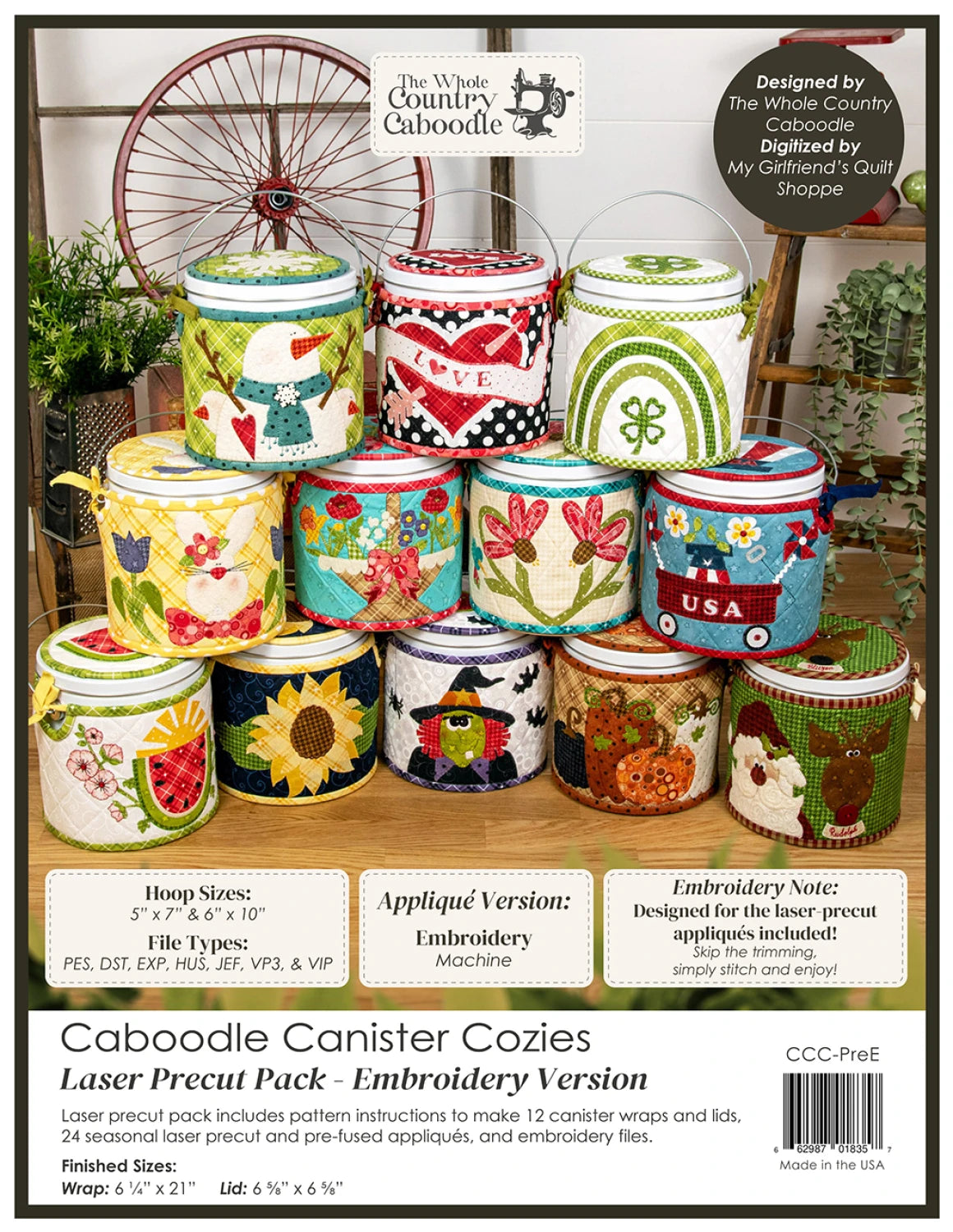 Caboodle Canister Cozies Laser Precut Pack - Embroidery Version by Whole Country Caboodle