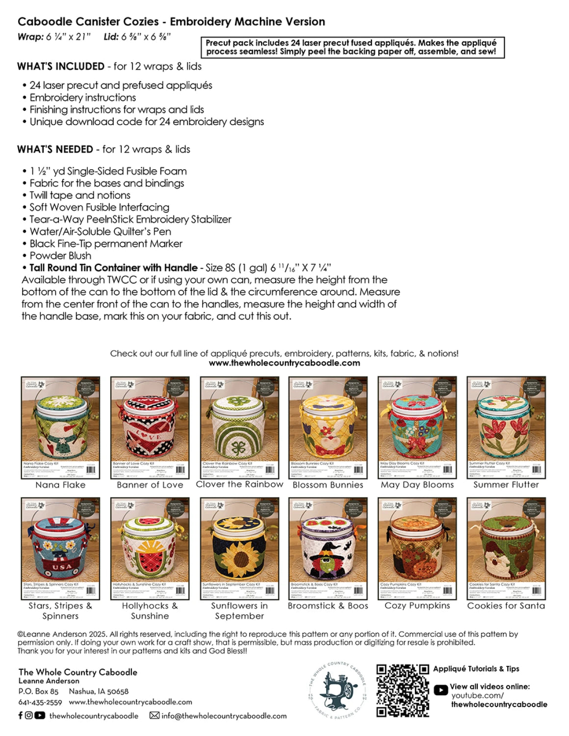 Back of the Caboodle Canister Cozies Laser Precut Pack - Embroidery Version by Whole Country Caboodle