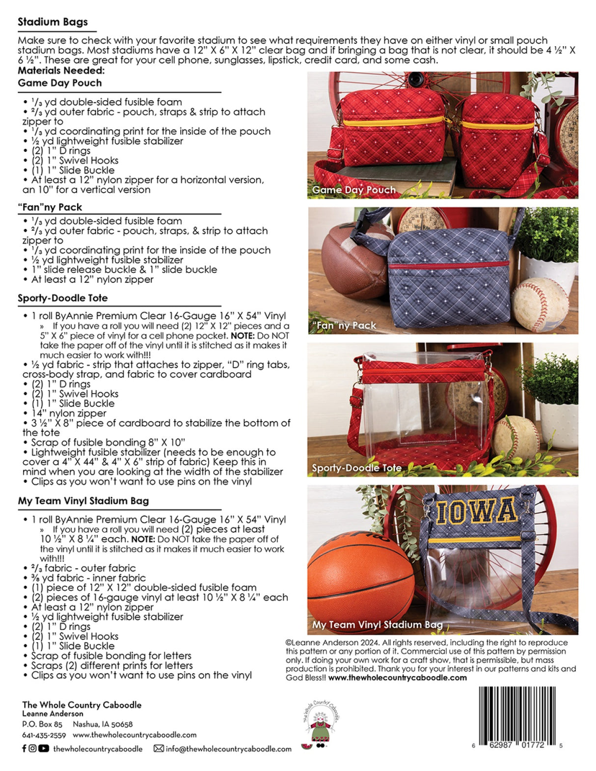 Back of the Stadium Bags Quilt Pattern by Whole Country Caboodle