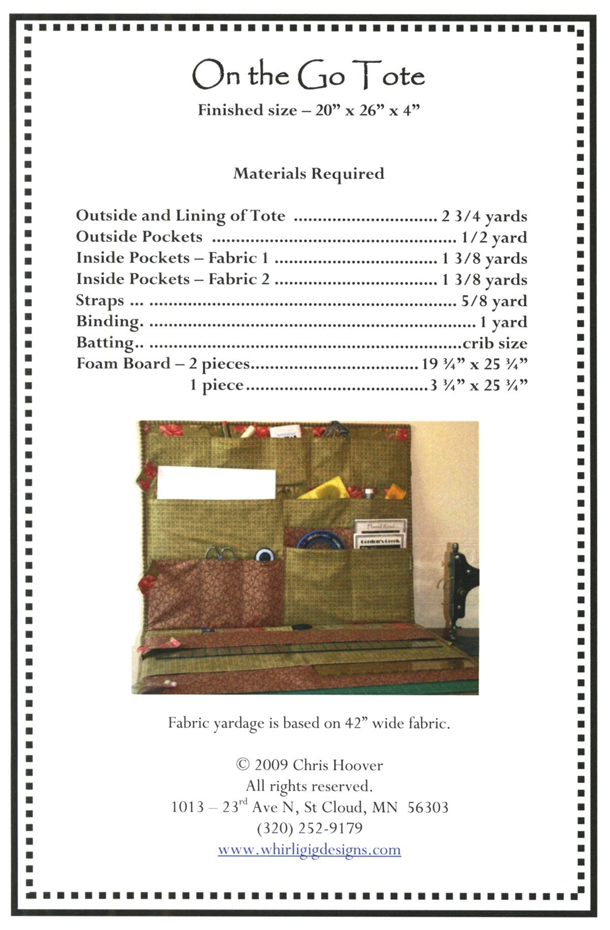 On The Go Tote Downloadable Pattern by Whirligig Designs