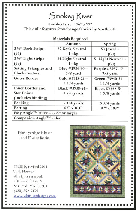 Back of the Smokey River Quilt Pattern by Whirligig Designs