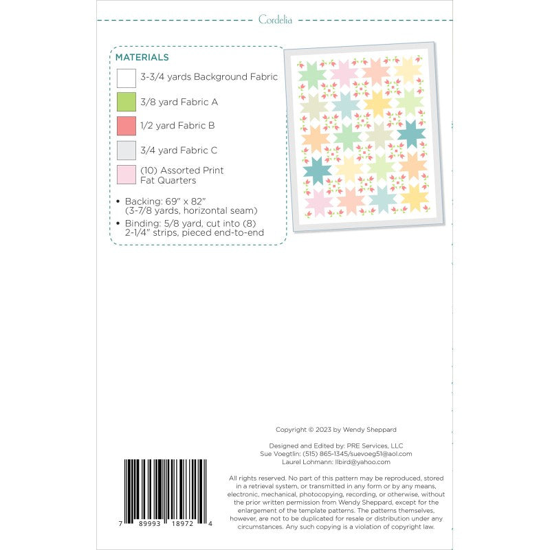 Back of the Cordelia Quilt Pattern by Wendy Sheppard