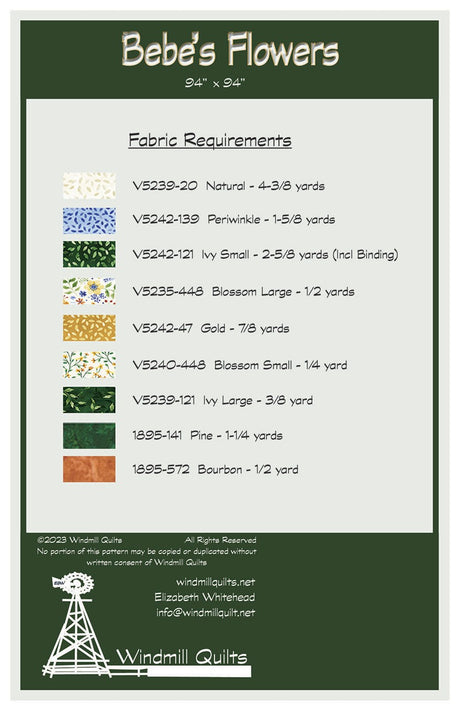 Back of the Bebe's Flowers Quilt Pattern by Windmill Quilts