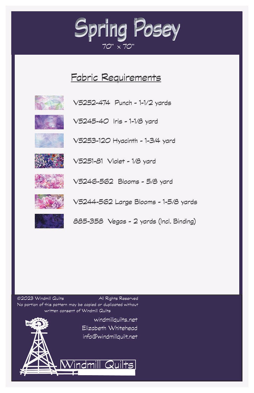 Back of the Spring Posey Quilt Pattern by Windmill Quilts