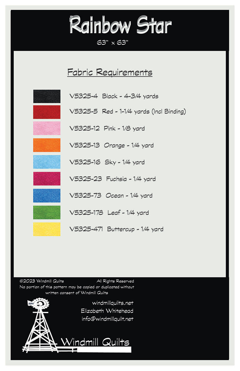 Back of the Rainbow Star Dark Quilt Pattern by Windmill Quilts