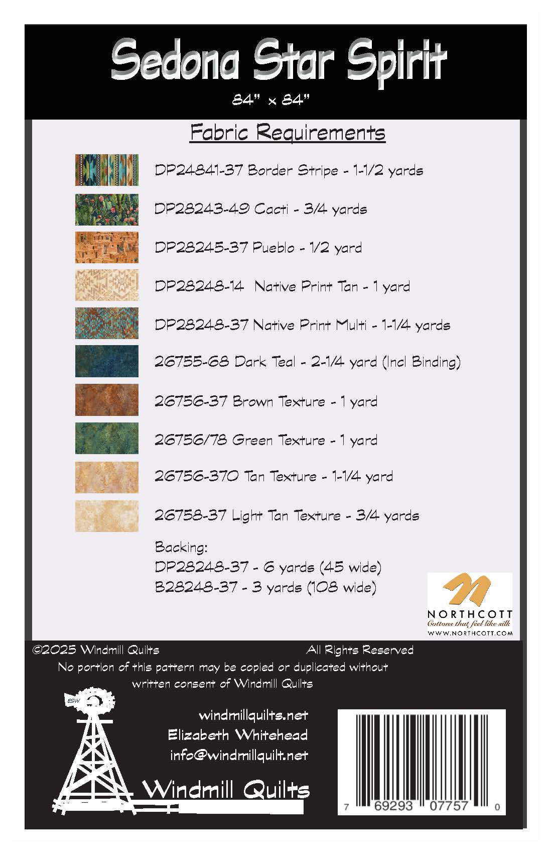 Back of the Sedona Star Spirit Downloadable Pattern by Windmill Quilts