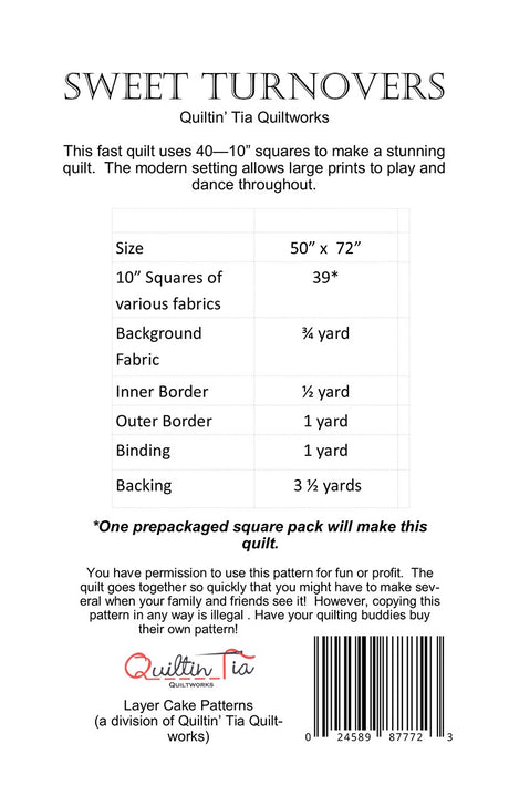 Back of the Sweet Turnovers Quilt Pattern by Quiltin' Tia Quiltworks
