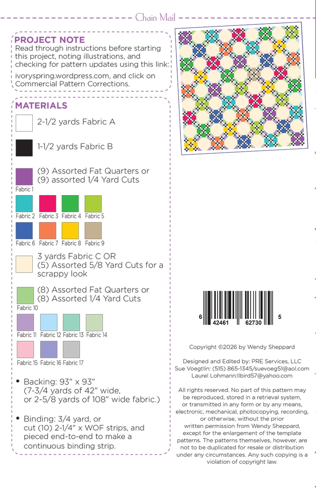Back of the Chain Mail Quilt Pattern by Wendy Sheppard
