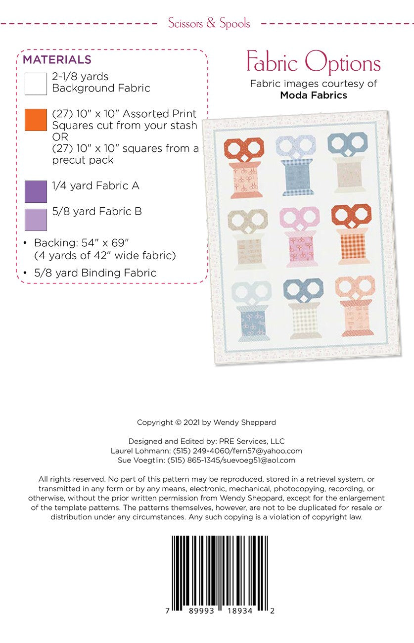Back of the Scissors & Spools Quilt Pattern by Wendy Sheppard