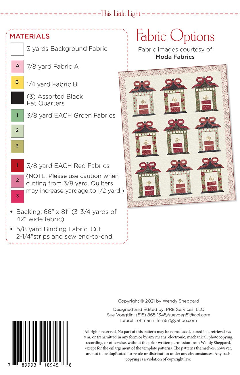 Back of the This Little Light Quilt Pattern by Wendy Sheppard