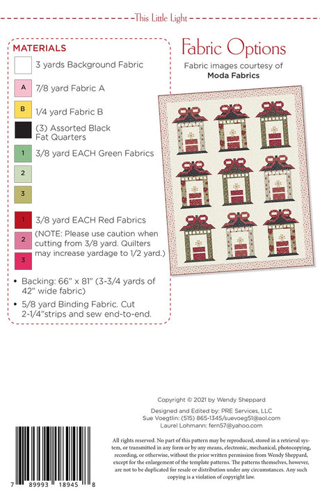 Back of the This Little Light Quilt Pattern by Wendy Sheppard