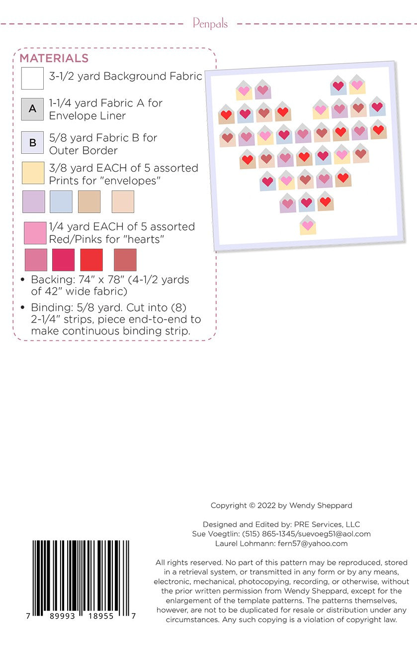 Back of the Pen Pals Quilt Pattern by Wendy Sheppard