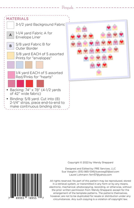 Back of the Pen Pals Quilt Pattern by Wendy Sheppard
