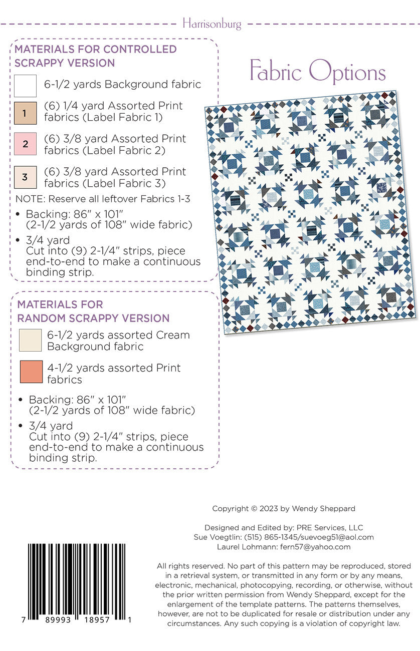 Back of the Harrisonburg Quilt Pattern by Wendy Sheppard