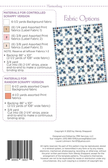 Back of the Harrisonburg Quilt Pattern by Wendy Sheppard