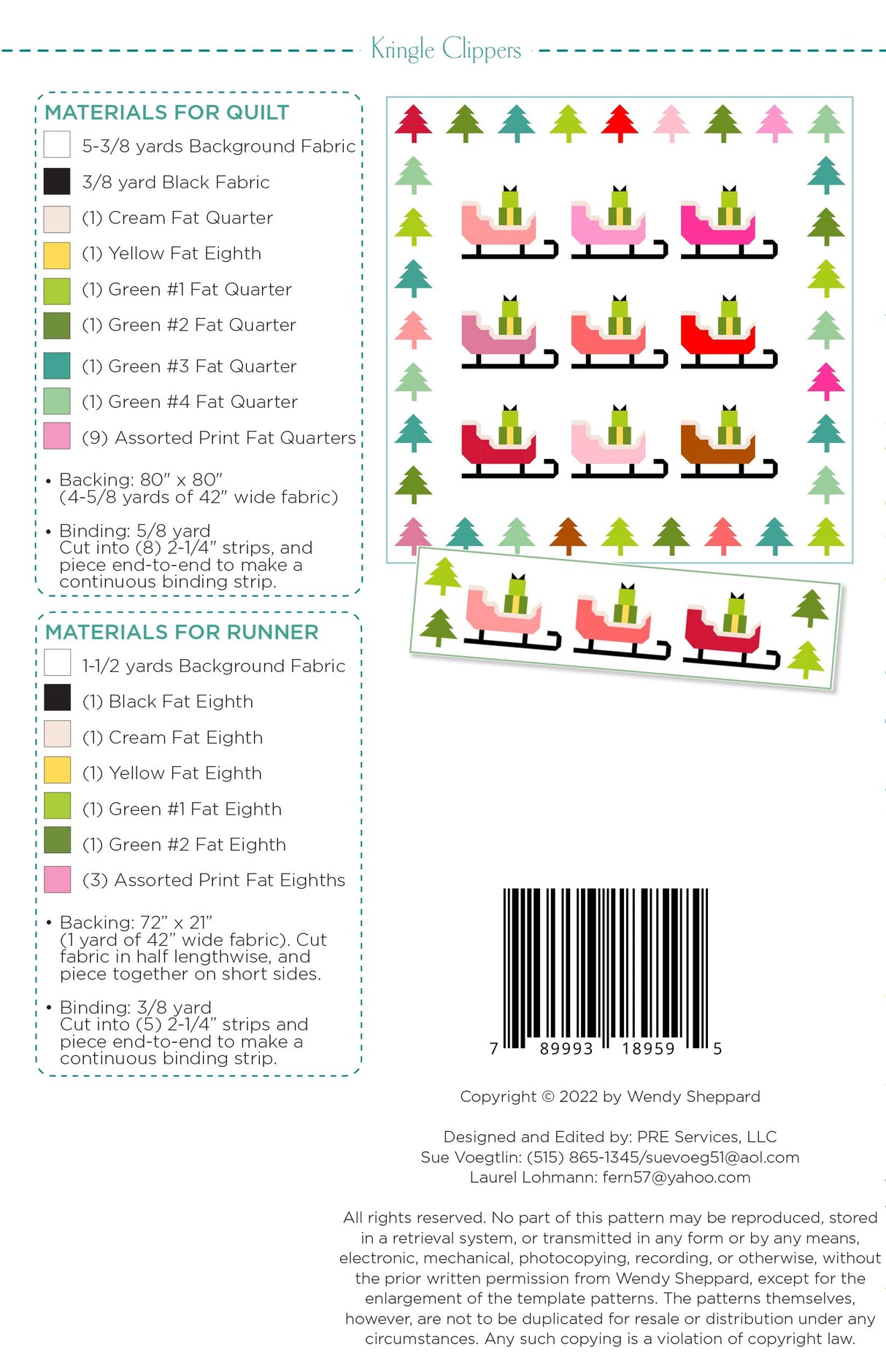 Back of the Kringle Clippers Quilt Pattern by Wendy Sheppard