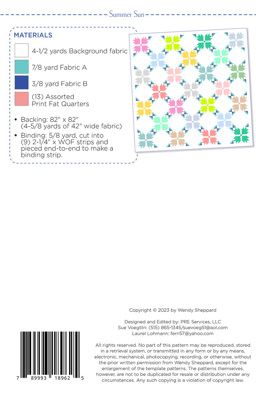 Back of the Summer Sun Quilt Pattern by Wendy Sheppard