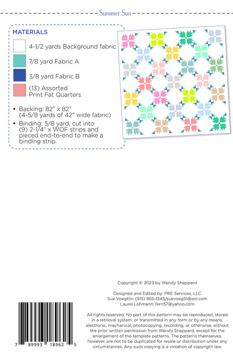 Back of the Summer Sun Quilt Pattern by Wendy Sheppard