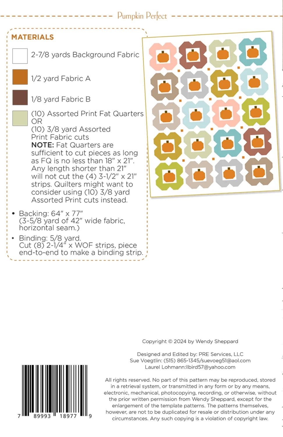 Back of the Pumpkin Perfect Quilt Pattern by Wendy Sheppard