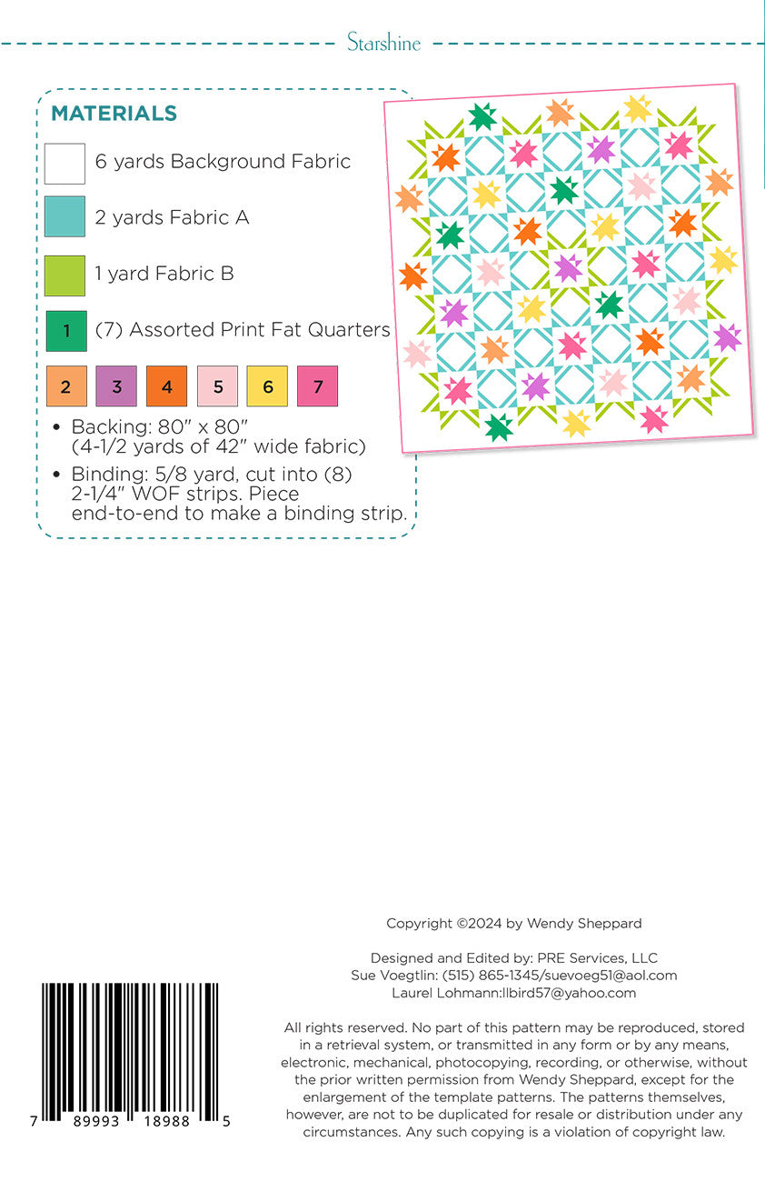 Back of the Starshine Quilt Pattern by Wendy Sheppard