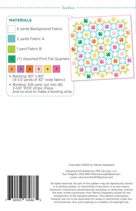 Back of the Starshine Quilt Pattern by Wendy Sheppard