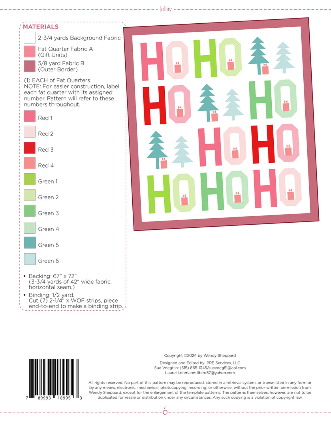 Back of the Jollity Quilt Pattern by Wendy Sheppard