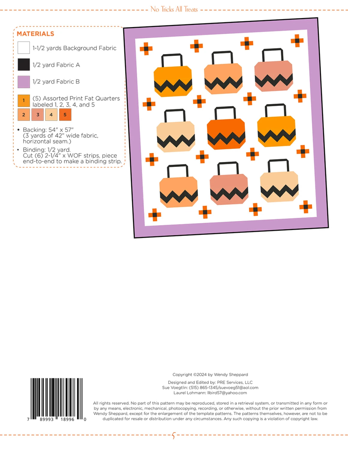 Back of the No Tricks All Treats Quilt Pattern by Wendy Sheppard