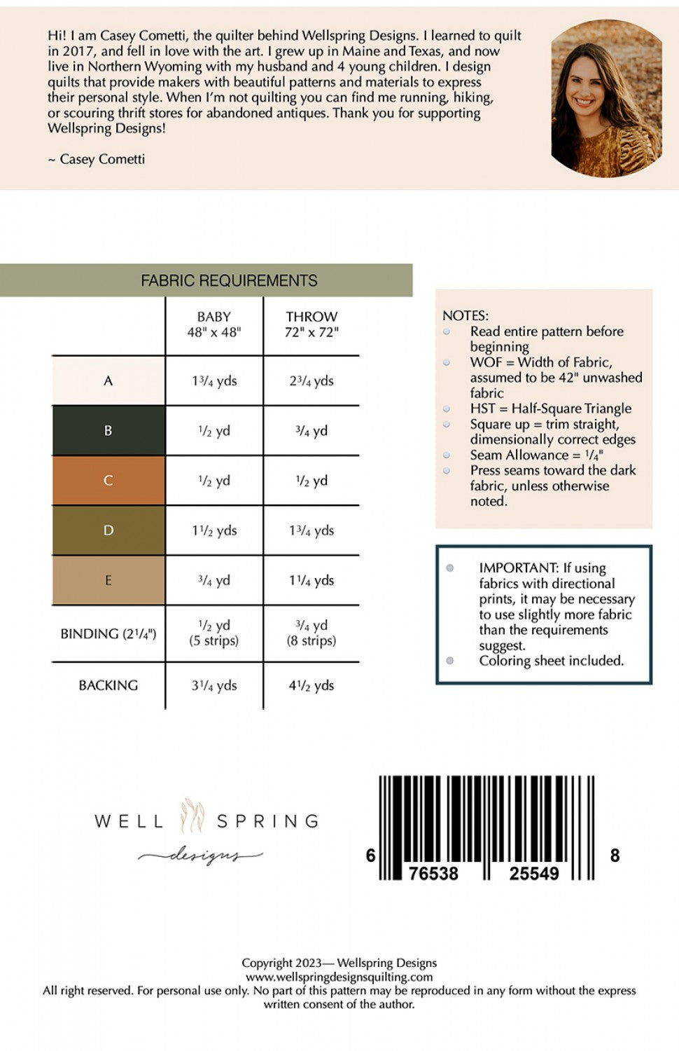 Back of the Locomotion Quilt Pattern by Wellspring Designs