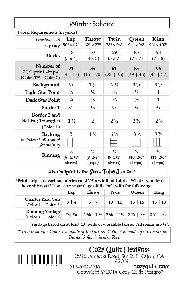 Back of the Winter Solstice Downloadable Pattern by Cozy Quilt Designs