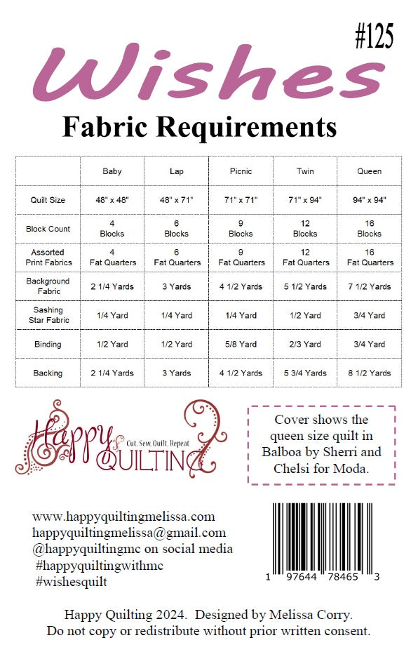 Back of the Wishes Quilt Pattern by Happy Quilting Melissa Corry