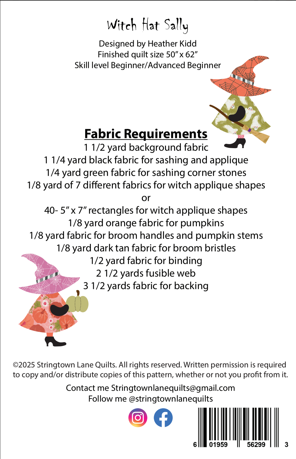 witch hat sally back cover fabric requirements QBPN